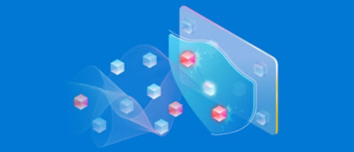 3D image with orange and skyblue cubes and decorative image on blue background